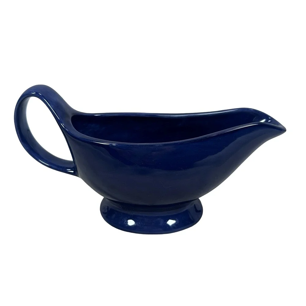 Pottery‎ Barn Sausalito Cobalt Blue Gravy Boat Stoneware Glossy Sauce Server